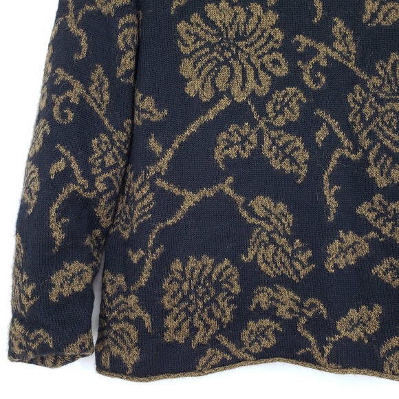 Peruvian Connection Cardigan Sweater Jacket XS Alpaca Asian Floral Black Brown - Picture 9 of 9